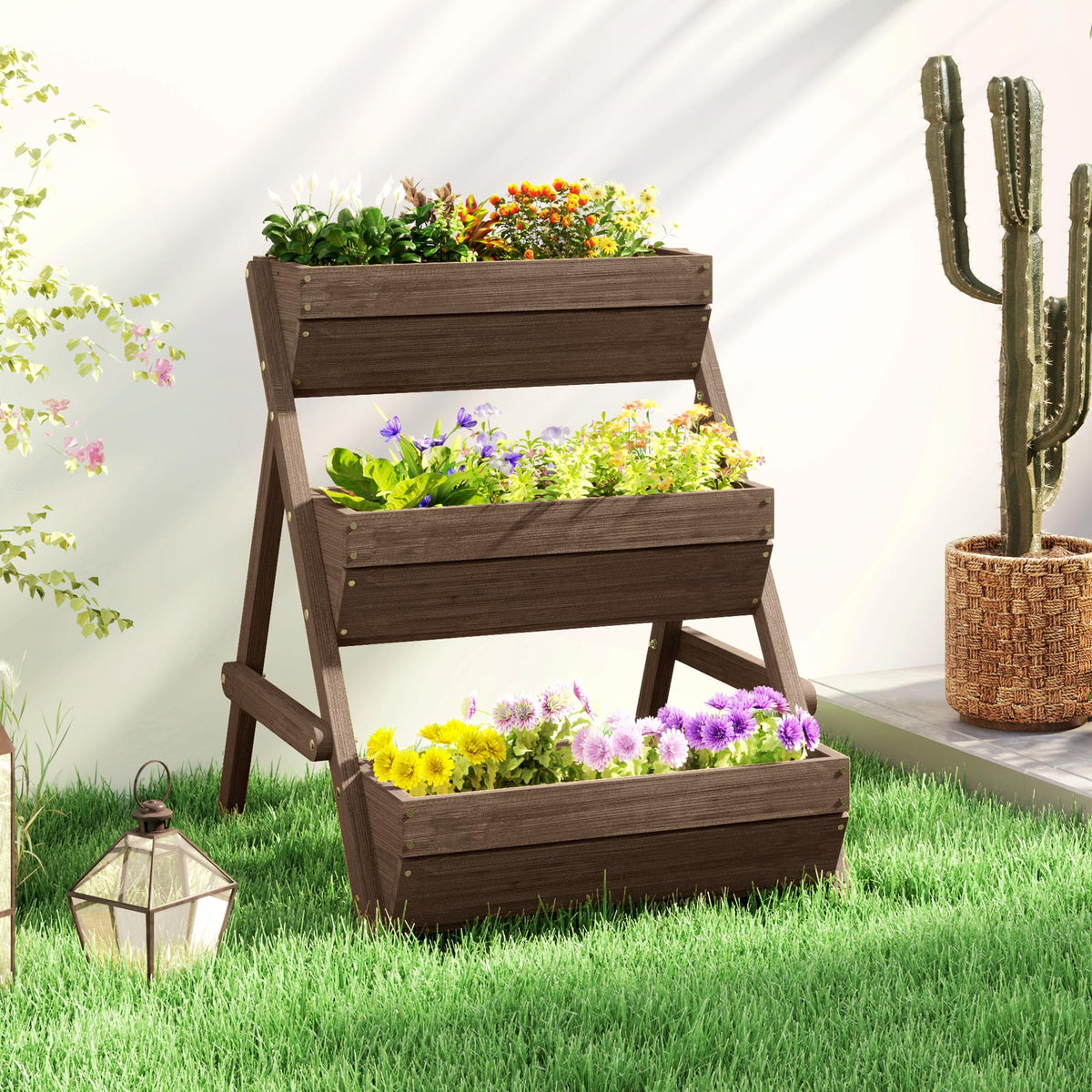 3 Tier Elevated Planter Box, Vertical Wooden Raised Garden Bed for Flowers, Vegetables, 26" x 30" x 30" – view 14