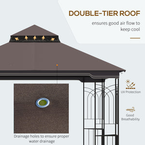 10'x10' Soft-top Patio Gazebo with Double Tier Roof, Mesh Curtains, Display Shelves, Top Hooks, Beige – view 10