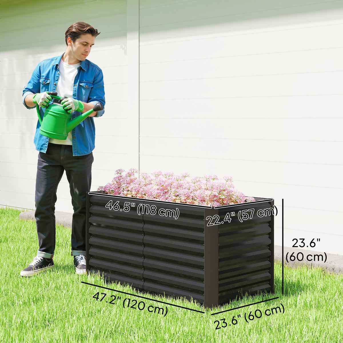 Set of 2 Galvanized Metal Planters for Outdoor Plants, 4' x 2' x 2' Raised Garden Bed, Dark Grey – view 2