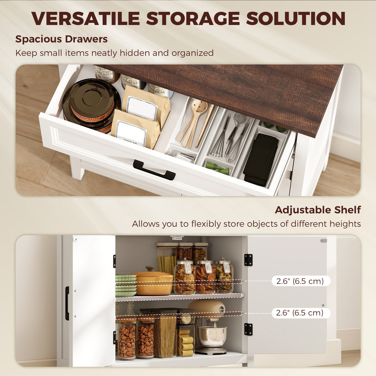 Modern Farmhouse Sideboard Buffet Cabinet with Adjustable Shelf, Storage & 2 Doors