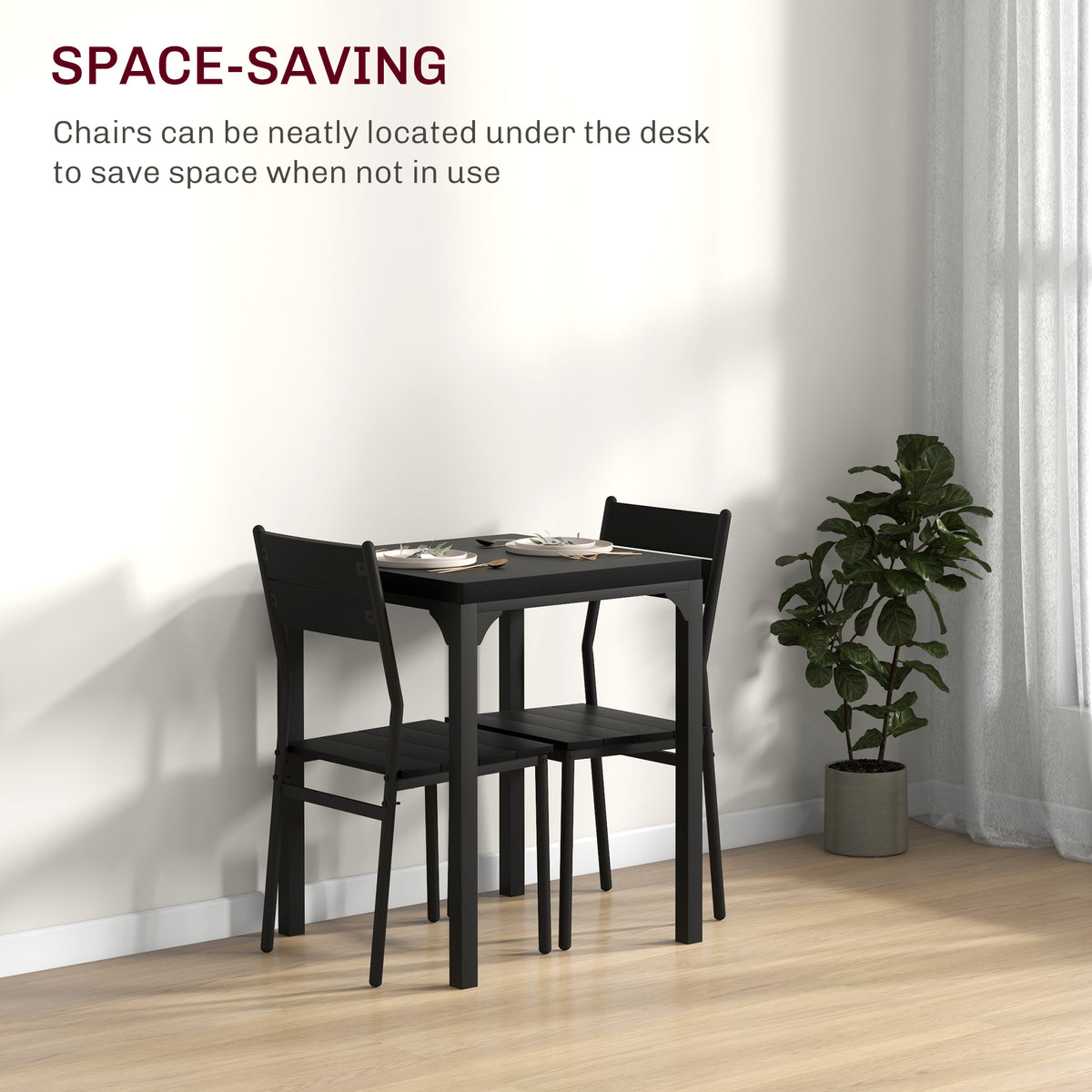 Dining Table Set for 2, 3 Piece Kitchen Table and Chairs with Metal Legs for Small Spaces, Natural Wood