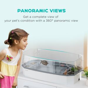 Turtle Tank Kit, Turtle Aquarium with Basking Platform, Water Pump, Filter Layer Design, Reptile Habitat