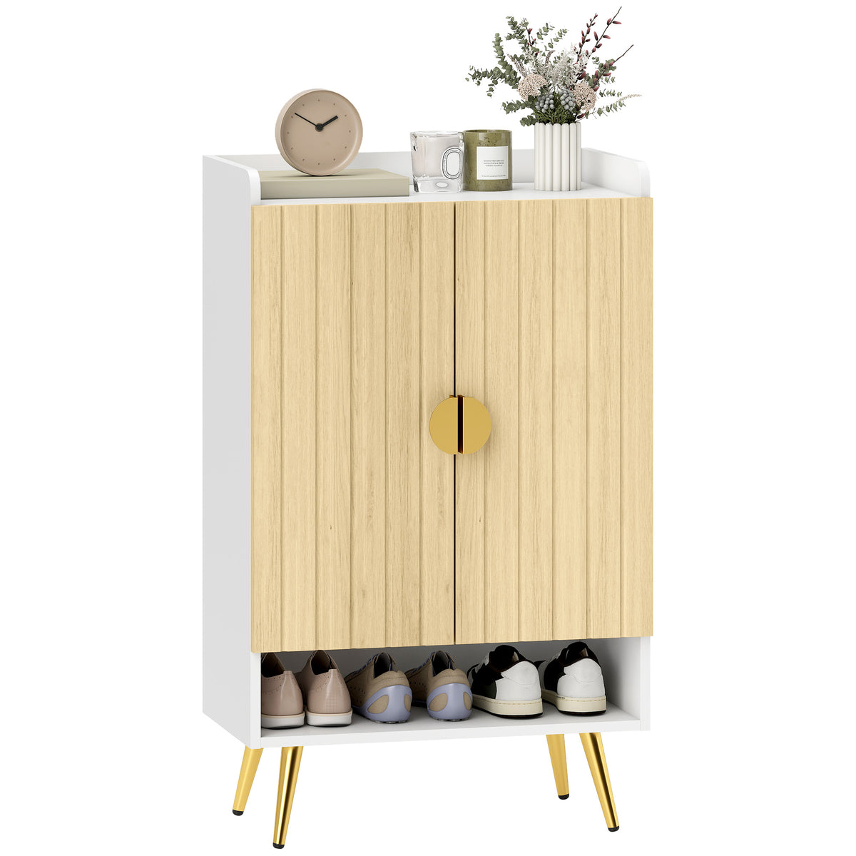 Entryway Shoe Storage Cabinet, Narrow Shoe Cabinet with Adjustable Shelves and Open Shelf for 15 Pairs of – view 8