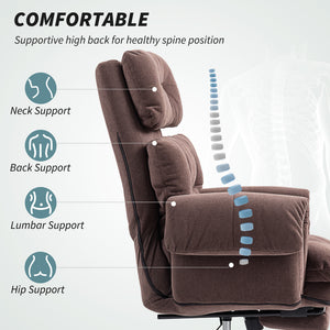Reclining Executive Computer Desk Chair, Ergonomic Office Chair with Footrest and Thickly Padded, Coffee