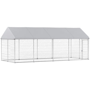 Galvanized Steel Outdoor Dog Kennel with Roof, Safety Lock, for Backyard, 13.1' x 7.5' x 7.8'