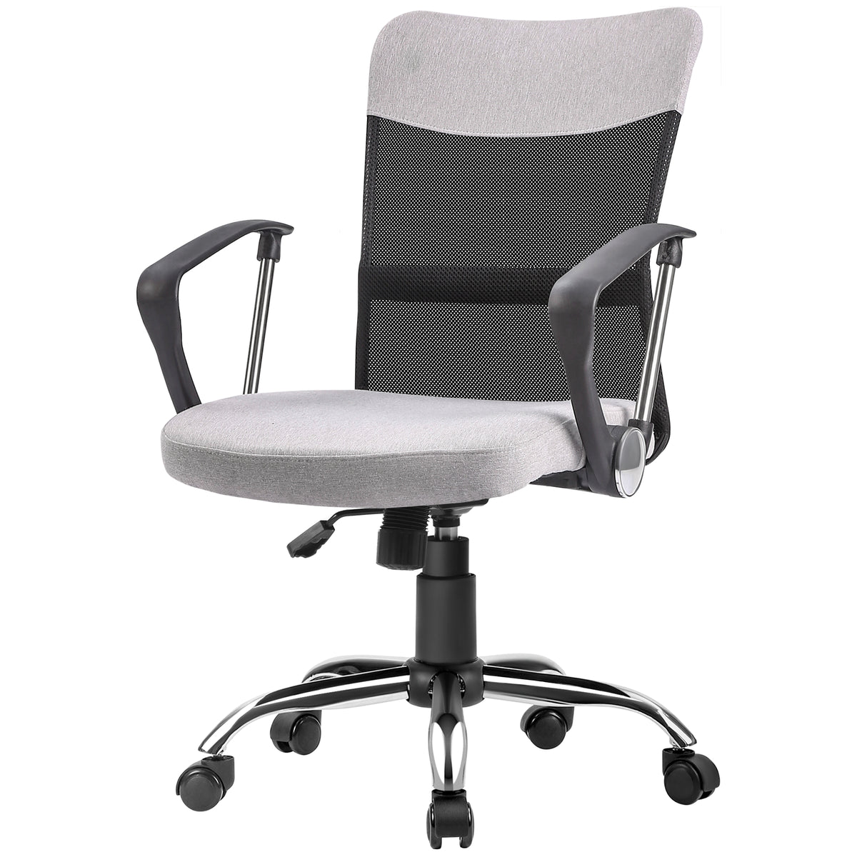 Mid Back Office Chair, Linen Adjustable Office Chair with Lumbar Back Support, Arm, Adjustable Height, Grey