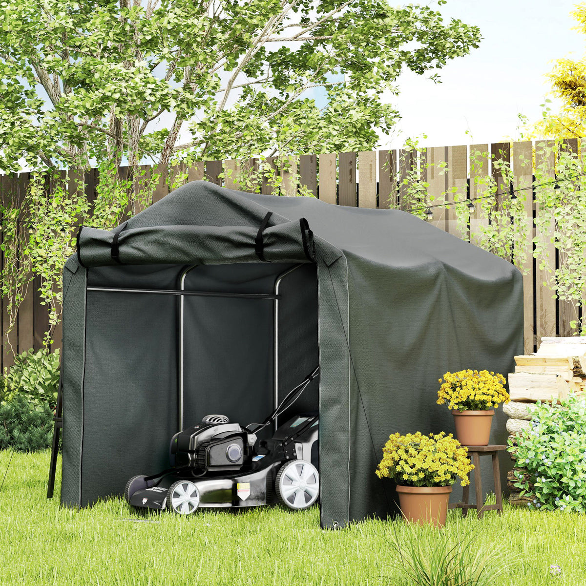 Outdoor Storage Shed, UV Resistant Bike Tent with Roll-up Zipper Door, Portable Shed for Bike, Motorcycle – view 14