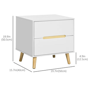 Nightstand, Bedside Table with 2 Drawers, Modern Side End Table with Solid Wood Legs for Bedroom, White – view 2
