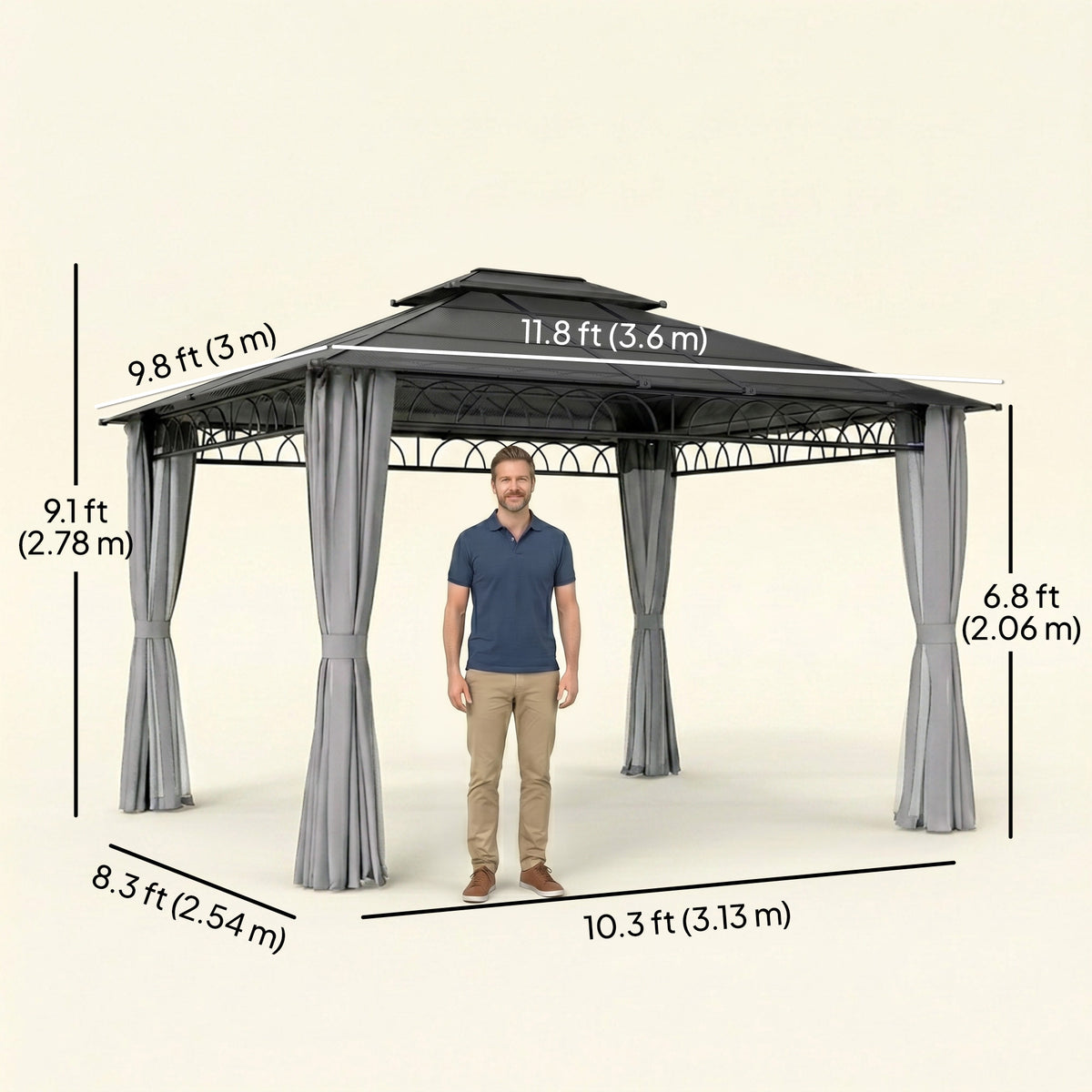 10' x 10' Outdoor Hardtop Gazebo Canopy w/ Double PC Roof, Steel Frame, Nettings – view 37