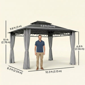 10' x 10' Outdoor Hardtop Gazebo Canopy w/ Double PC Roof, Steel Frame, Nettings – view 37