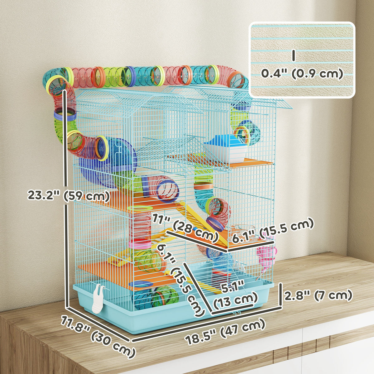 18.5" Hamster Cage, 5 Tiers Small Animal House with Tunnel Tube System, Exercise Wheel, Water Bottle, Blue – view 16