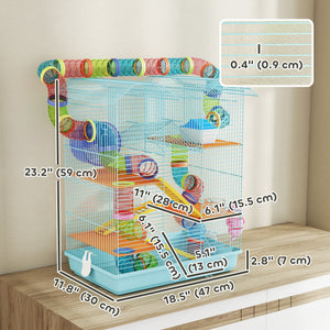 18.5" Hamster Cage, 5 Tiers Small Animal House with Tunnel Tube System, Exercise Wheel, Water Bottle, Blue – view 16
