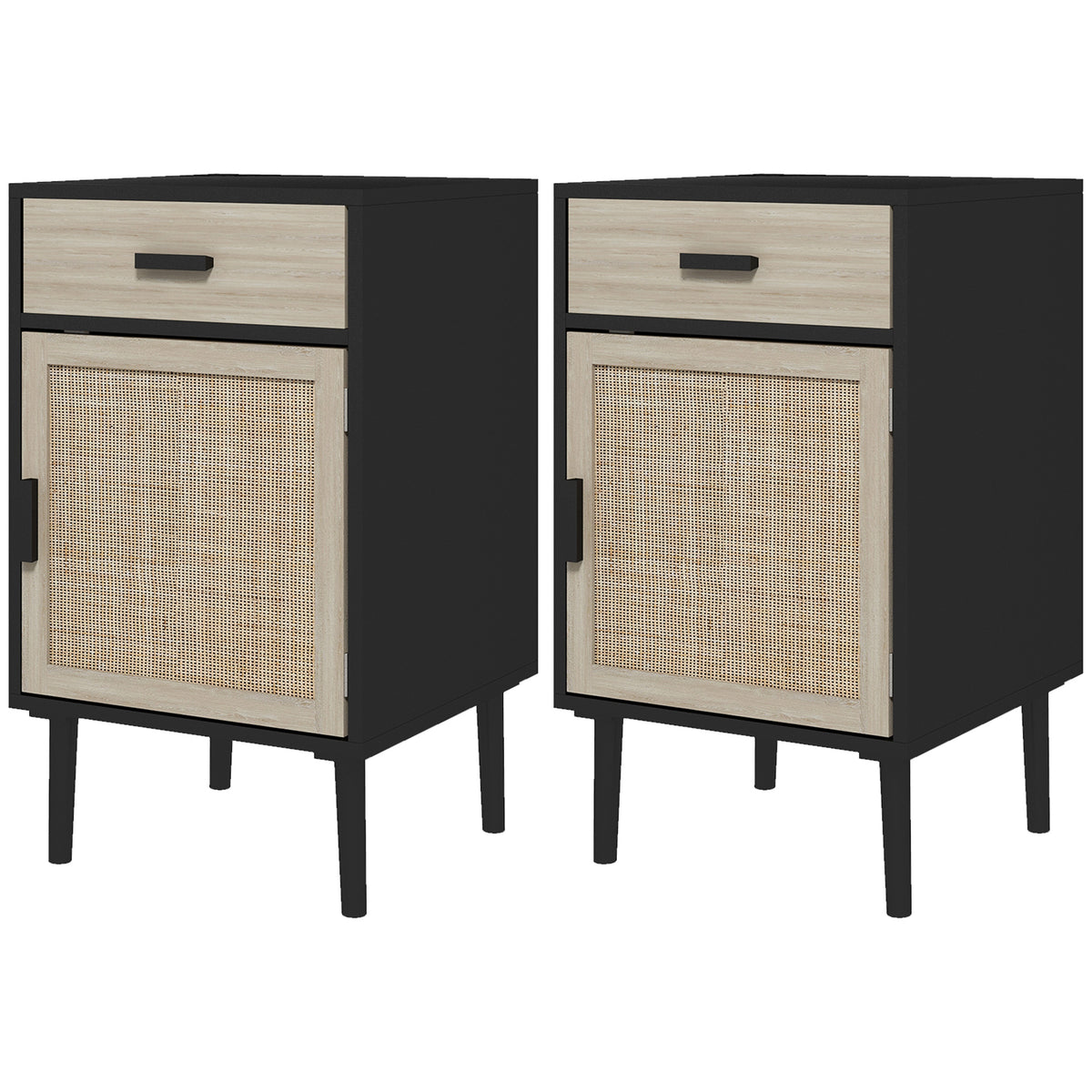 Boho Bedside Tables Set of 2, Nightstands with Drawer, Rattan Cabinet, Adjustable Shelf for Bedroom – view 8
