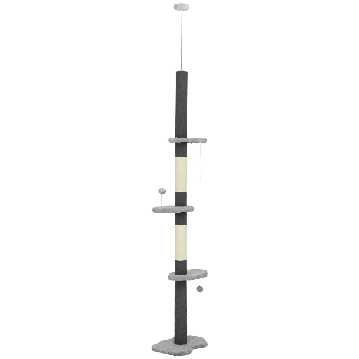 88.5"-100.5" Floor to Ceiling Cat Tree, Cat Tower with Scratching Posts, Cloud Shaped Platforms, Dangling Balls, Cream