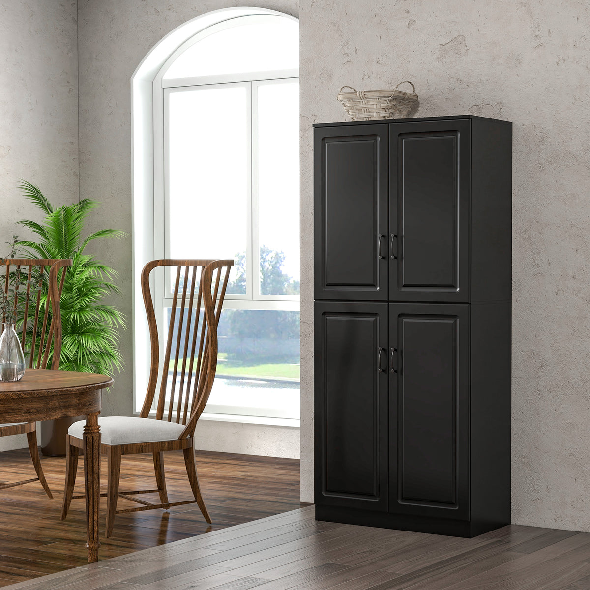 71" Freestanding Kitchen Pantry Cabinet, Storage Cabinet with 4 Hinged Doors and Adjustable Shelves, Black – view 7
