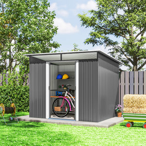 8.5' x 6' Small Gardening Shed Lockable Steel Utility Storage Outdoor Backyard Garden for Gardeners, Grey – view 6