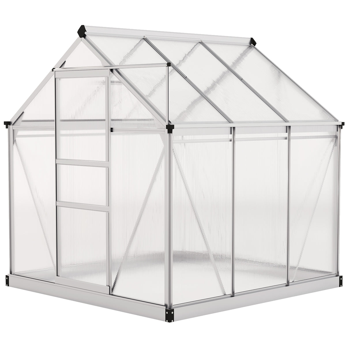 6' x 6' x 6.6' Polycarbonate Greenhouse, Walk-In Green House Kit Garden, Plants Grow, Galvanized Sheet Aluminum Frame with Rain Gutter, Vent and Sliding Door, Silver