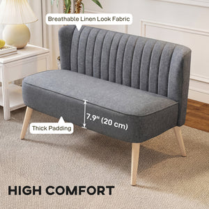 Modern 2 Seater Sofa, Upholstered Two Seater Couch with Rubber Wood Legs, Grey