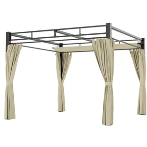 10' x 10' Outdoor Gazebo, Retractable Pergola Canopy with Curtains, UPF30+ Free Standing Metal Pergola Kit