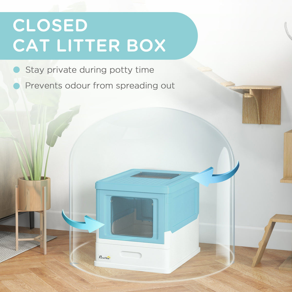 Top Entry Enclosed Kitty Litter Box with Scoop, Tray, Front Entry, Large Space, Foldable, Portable, Grey – view 12