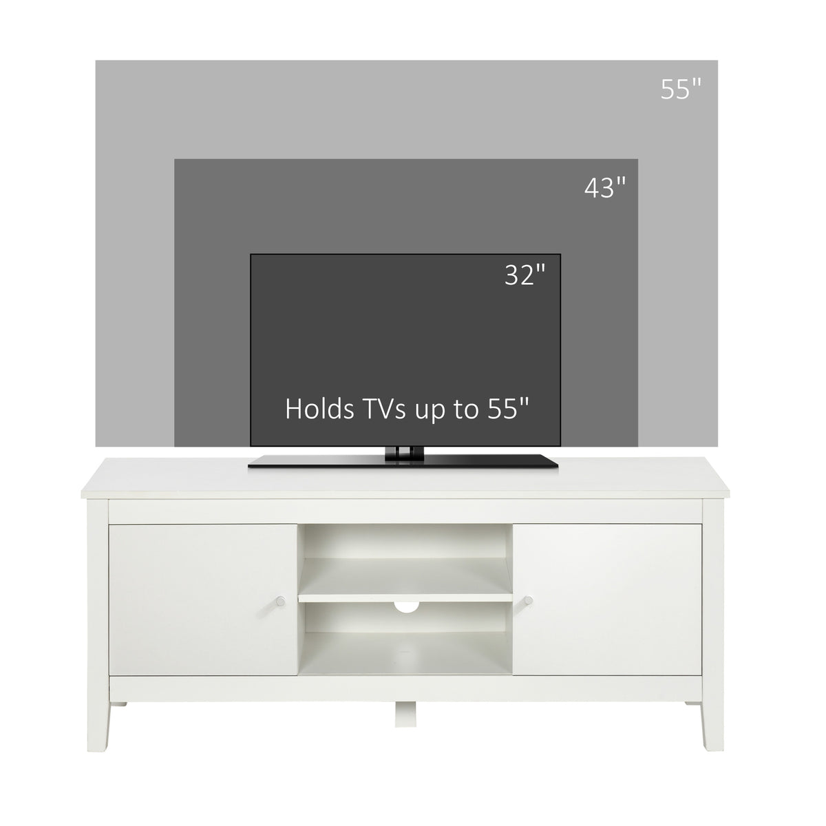 Modern TV Stand for TVs up to 55", TV Bench with Storage Cupboards and Shelves, 47.2" x 16.7" x 19.7", White
