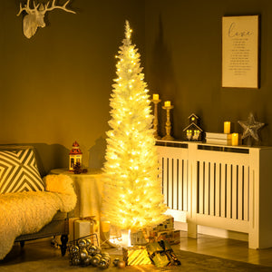 6' Pre Lit Artificial Pencil Christmas Trees, Xmas Tree with Realistic Branches and Warm White LED Lights – view 28