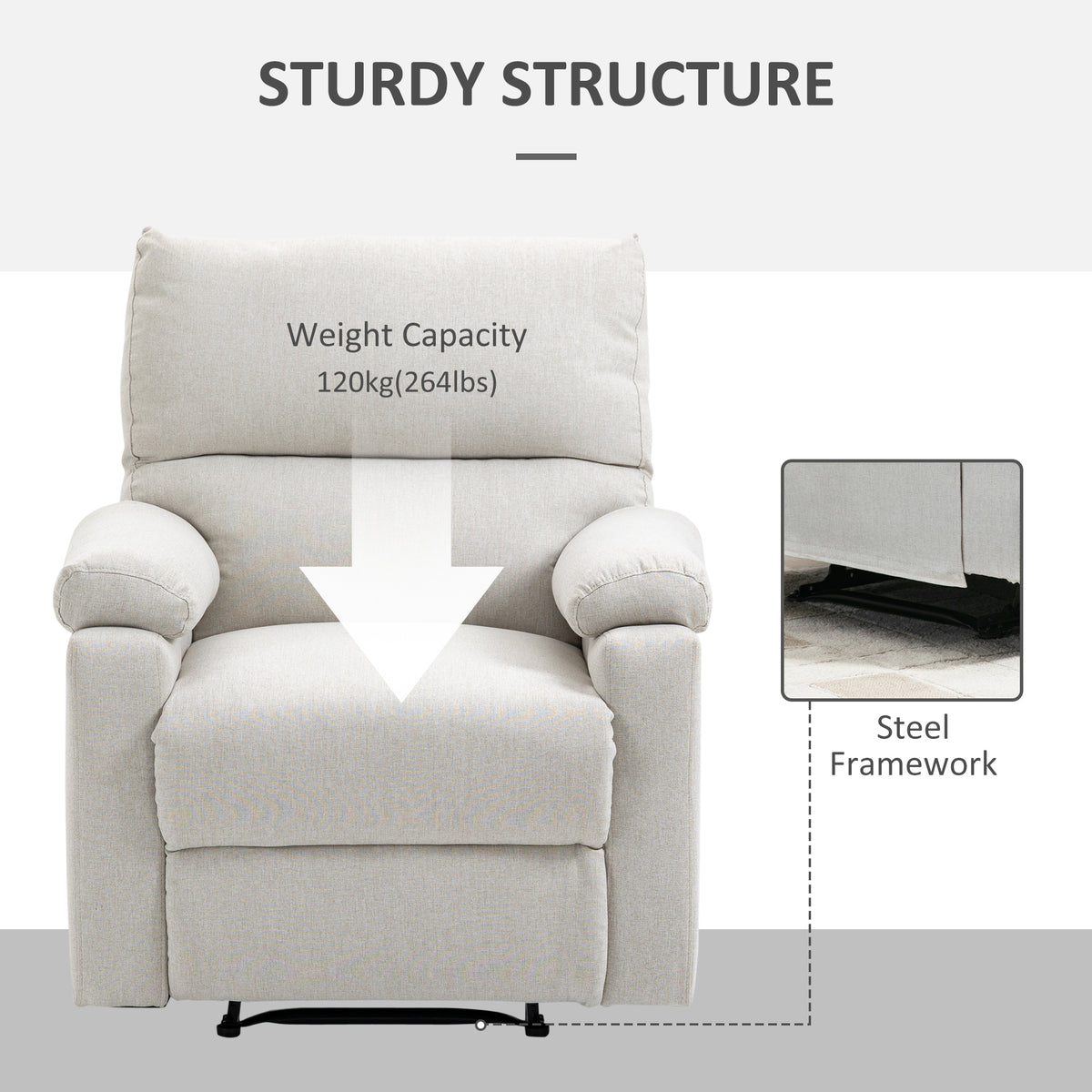 Recliner Chair, Manual Reclining Chair with Footrest, Padded Seat for Living Room, Bedroom, Study, Dark Grey – view 12
