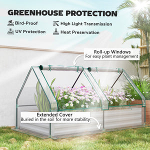 6' x 3' Metal Planter Box with Cover, Raised Garden Bed with Mini Greenhouse for Herbs, Vegetables, Green and Dark Grey