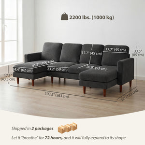 Sectional Sofa, Corduroy U Shaped Couch with Double Chaise and Spring Cushions, 2200lb Capacity, Beige – view 9