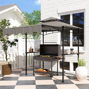 8' x 7.6' Grill Gazebo, Double Tiered Barbecue Grill Gazebo Shelter w/ Side Awning, 2 Side Shelves – view 28