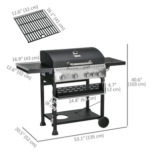 40,000 BTU Propane Gas Grill BBQ Cart with 4 Main Burners, 1 Side Burner, with Warming Rack – view 2