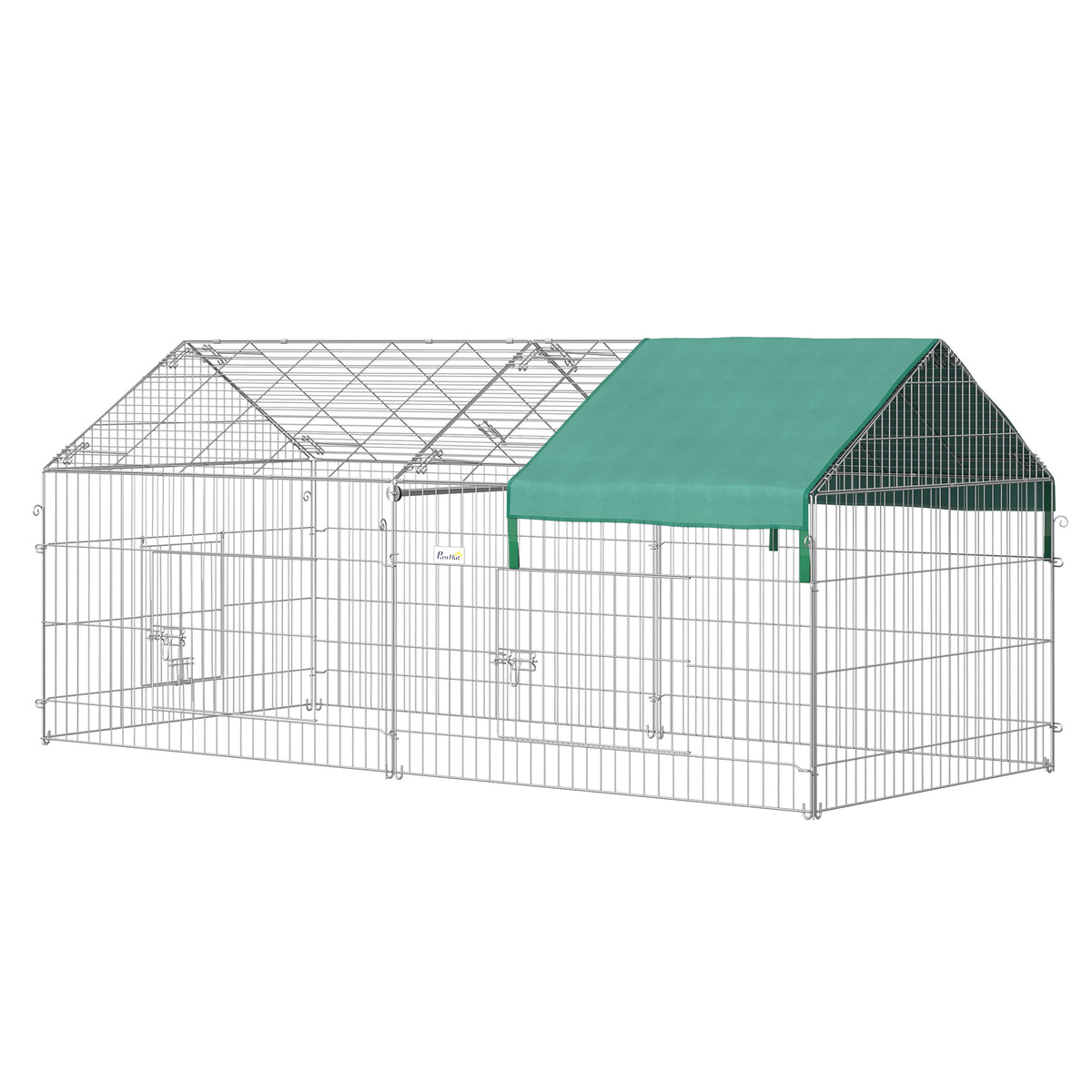 Pet Playpen with Roof, Metal Guinea Pig Cage, Rabbit Pen, Chicken Coop Run, Catio Cat Enclosure with Cover, Doors, Indoor Outdoor for Small Animals, 87" x 41" x 41", Cream