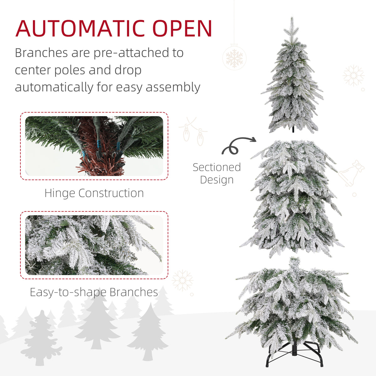 6ft Pencil Flocked Artificial Christmas Tree with 600 Branch Tips, Auto Open and Steel Base, Green – view 5