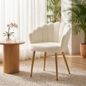 Accent Chair Petal-Back Design Modern Living Room Chair with Metal Legs Cream