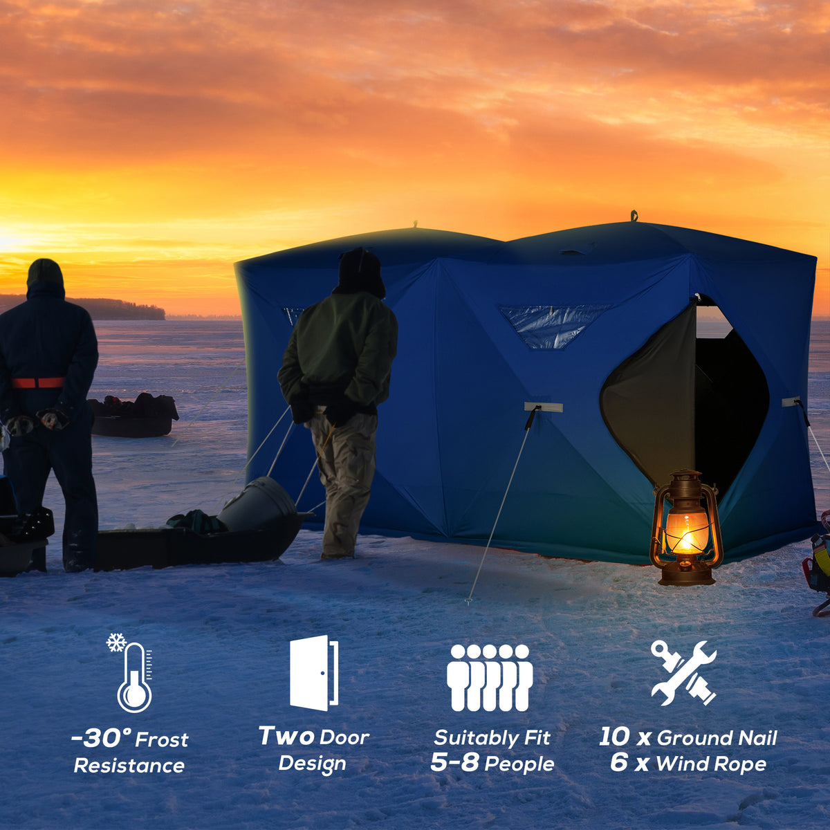 5-8 Person Pop-up Ice Fishing Shelter, Portable Ice Fishing Tent, Blue – view 3