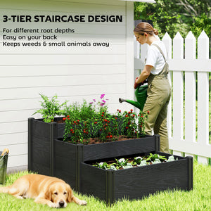 Vinyl Raised Garden Bed Kit, 3-Tier Elevated Garden Box with Open Bottom, DIY Assembly, Outdoor Raised Planter Box