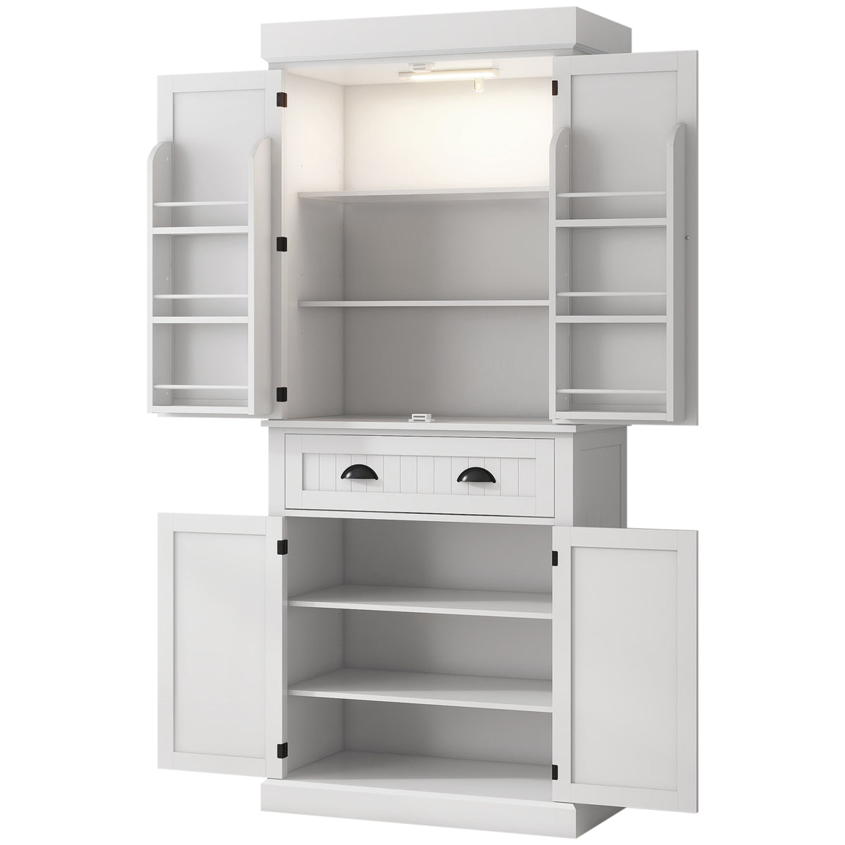 71" Kitchen Pantry Cabinet with LED Lights, 6 Spice Racks, a Drawer and 4 Adjustable Shelves, Black – view 8