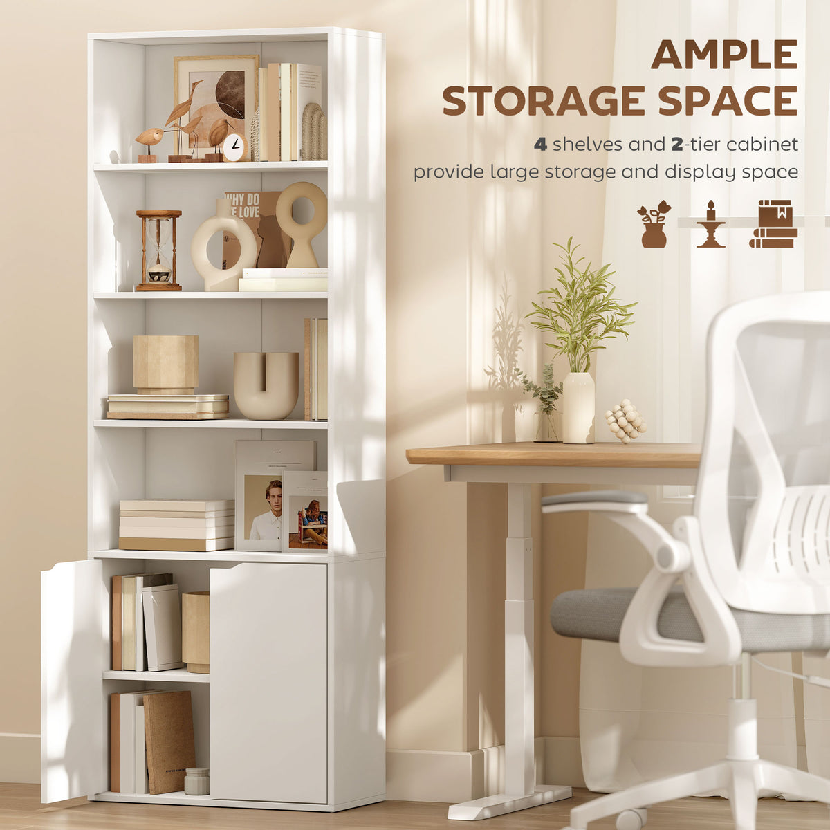 4-Tier Open Bookshelf with Doors Modern Home Office Bookcase Storage Cabinet for Living Room Bathroom – view 10