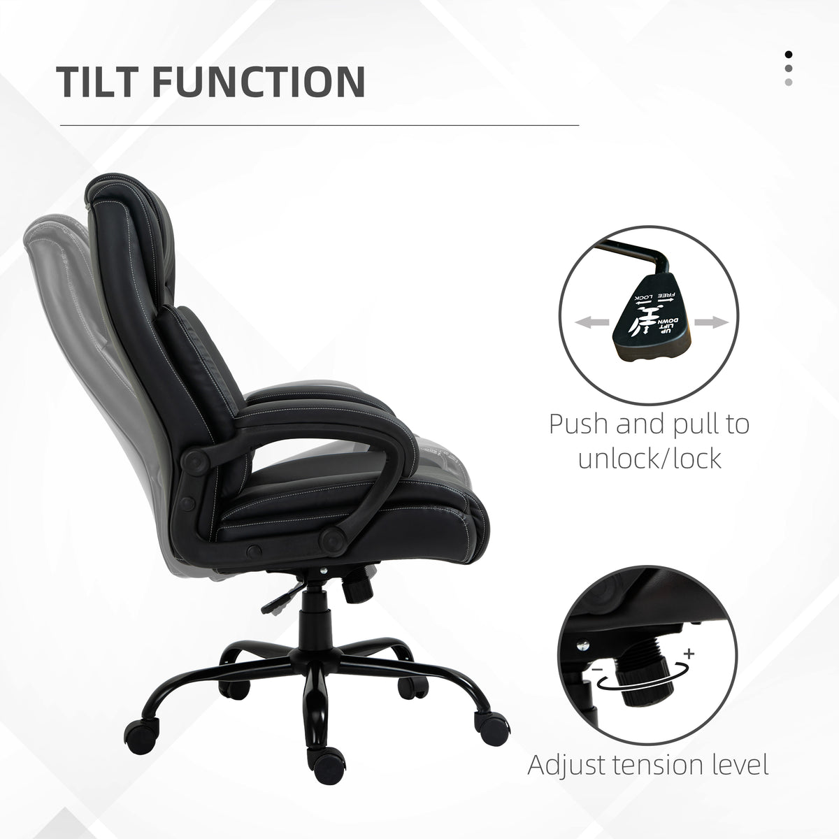 PU Leather Executive Office Chair with High Back, Adjustable Height and Swivel Wheels, 400LBS Capacity – view 12