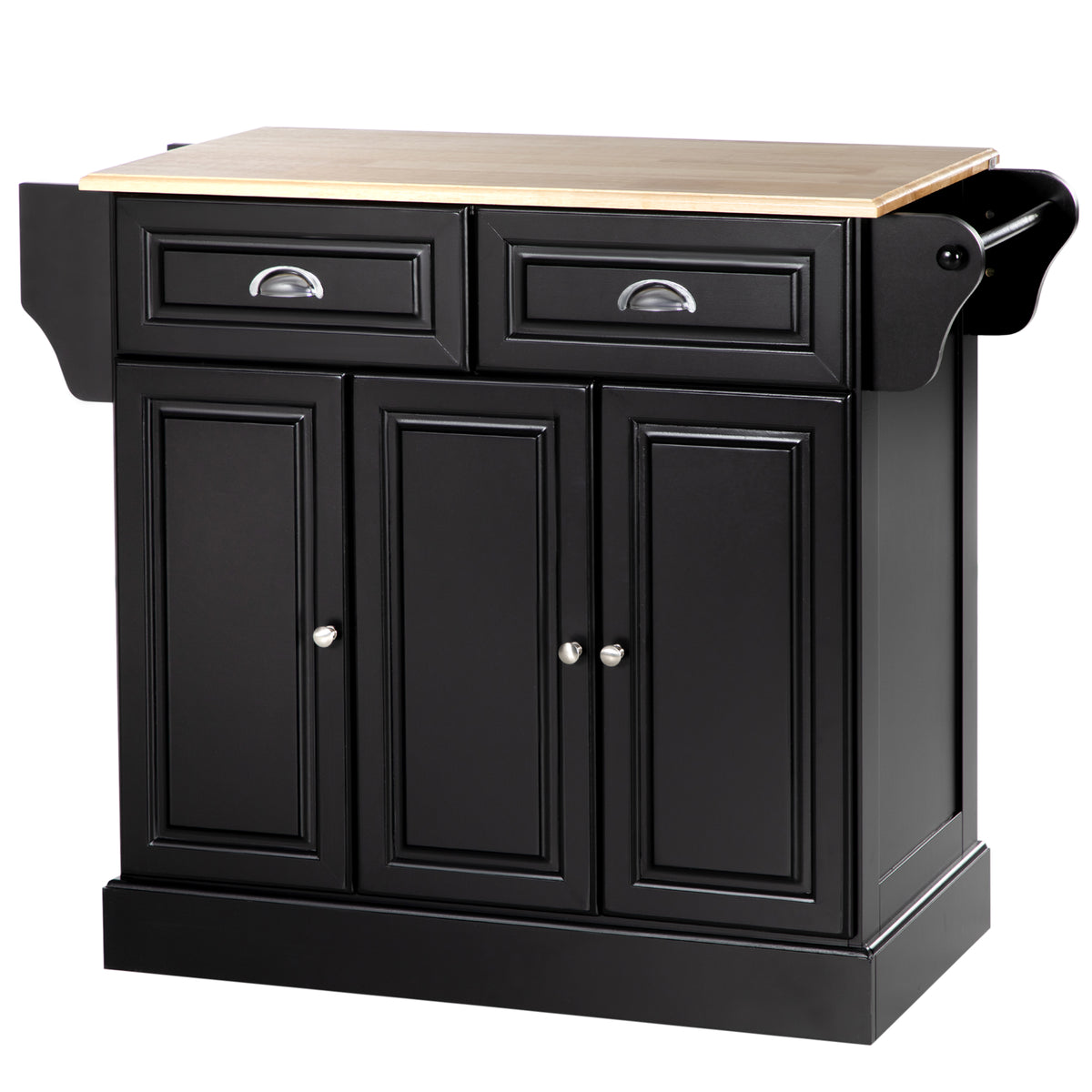 Kitchen Island with Storage Rolling Kitchen Serving Cart with Rubber Wood Top Towel Rack Storage Drawer