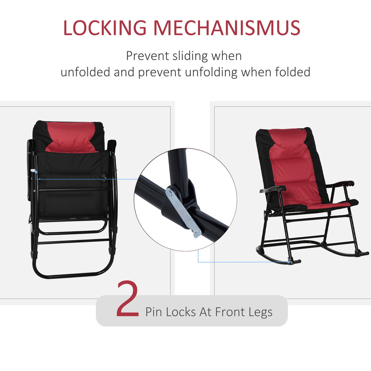 Folding Rocking Chair Set of 2 Padded Rockers with Armrest, Navy Blue – view 11