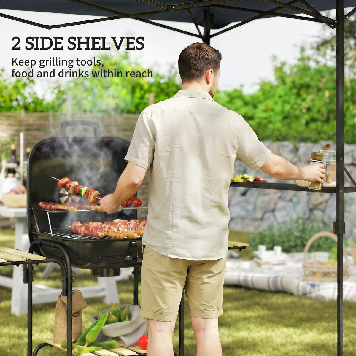 5 x 8.5 ft Pop Up Grill Gazebo with 2 Shelves, UPF 50+ Outdoor Instant Canopy Portable Shelter with Carry – view 3