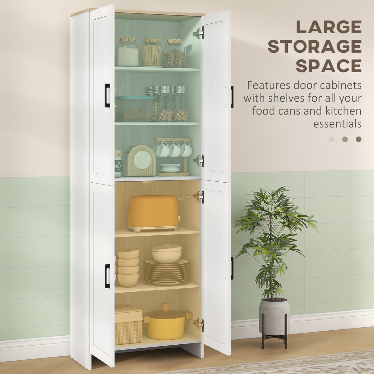 67" 4-Door Kitchen Pantry Cabinet, Freestanding Storage Cabinet Cupboard with Adjustable Shelves, Black – view 17