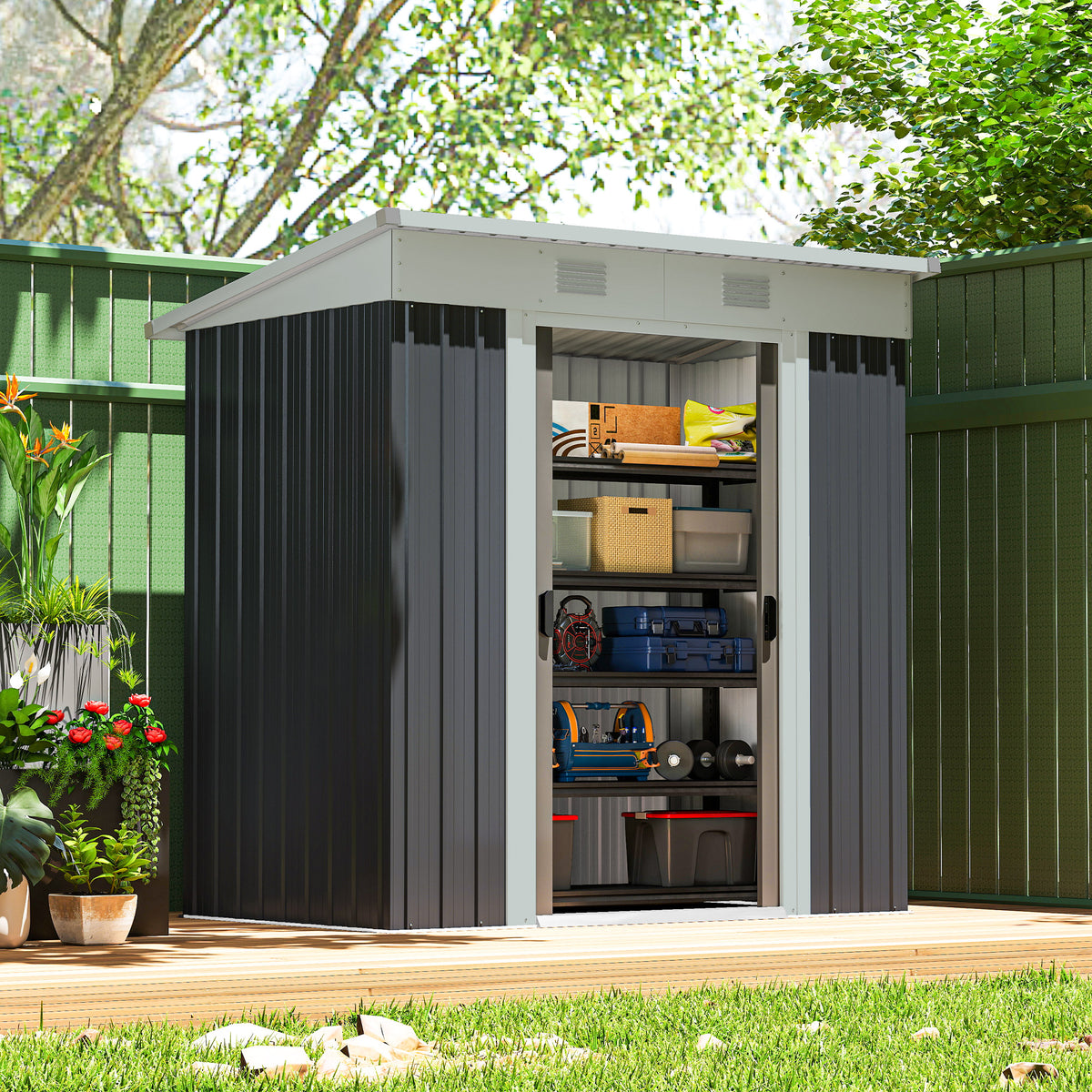 6' x 4' Outdoor Storage Shed, Metal Garden Tool Storage House Organizer with Lockable Sliding Doors and – view 7