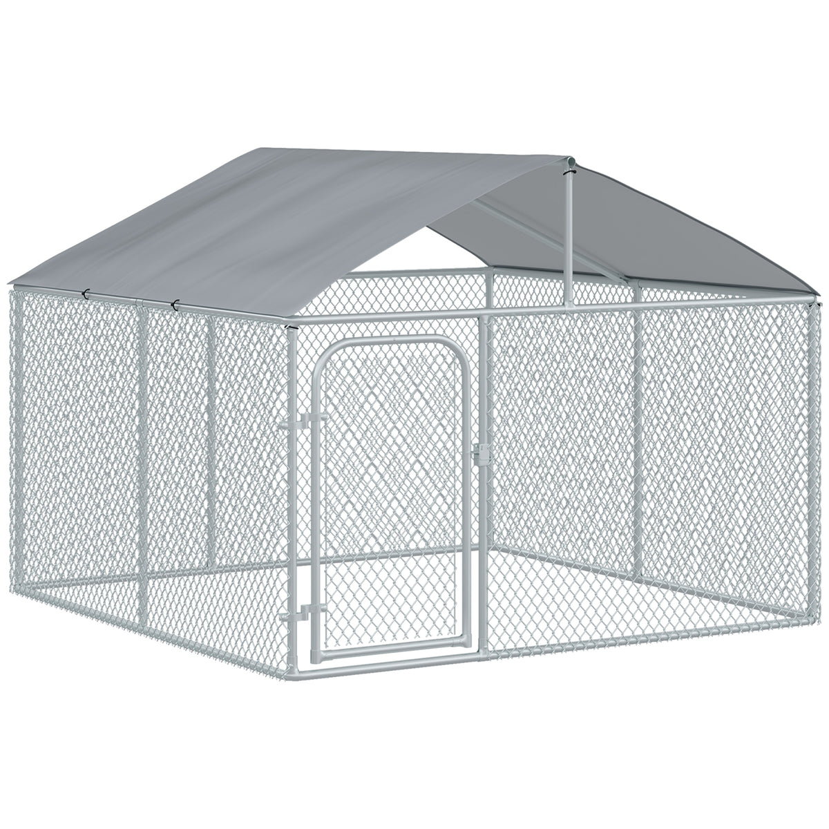 Outdoor Dog Kennel  with Roof, Dog Run with Waterproof & UV-Resistant Cover, Secure Lock, for Backyard & Patio, 7.5' x 7.5' x 5.7'
