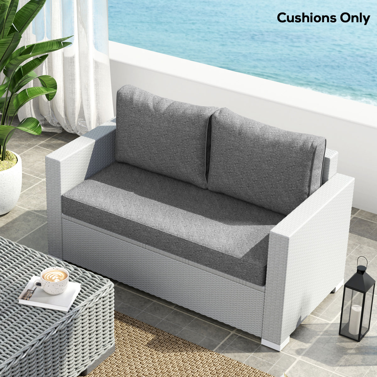 Outdoor Seat Cushions with Backrest, Loveseat Double Sofa Outdoor Furniture Cushions, Beige – view 20