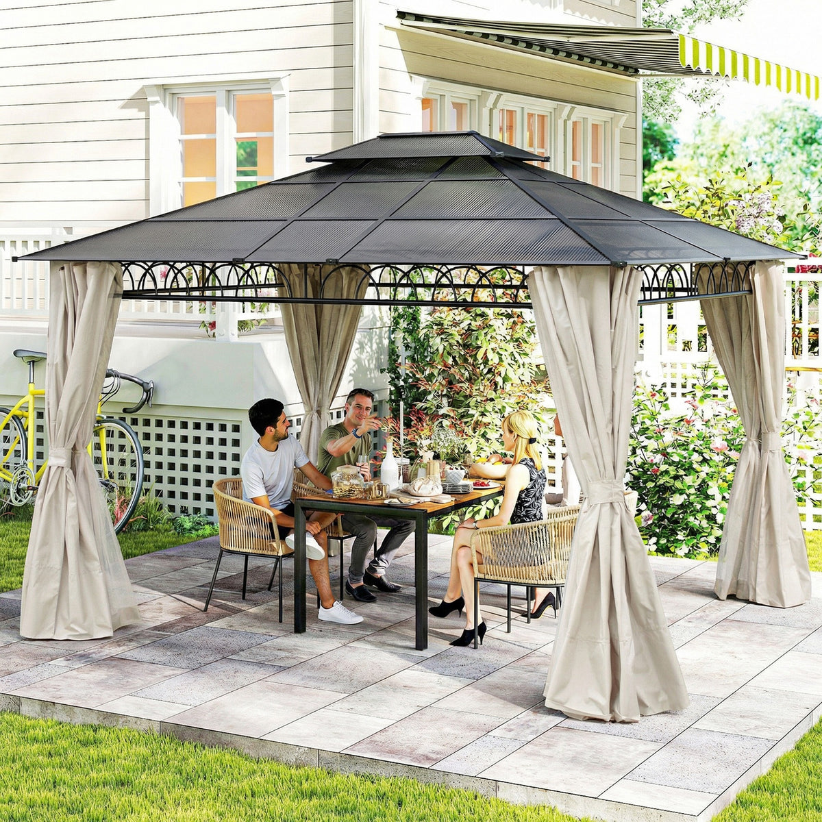 10' x 10' Outdoor Hardtop Gazebo Canopy w/ Double PC Roof, Steel Frame, Nettings – view 21
