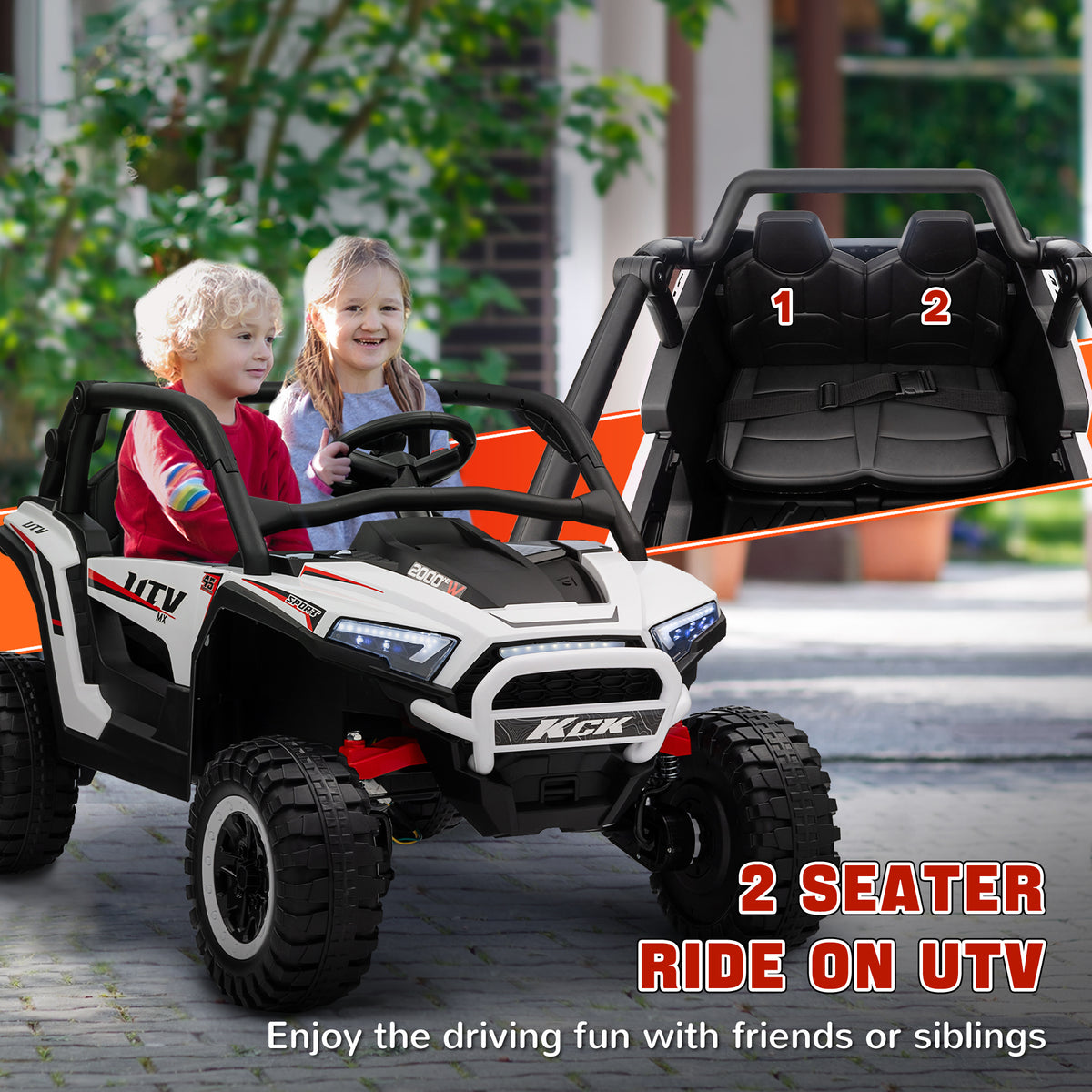Qaba 2 Seater 24V 7AH Ride on Truck, Electric Car for Kids w/ Spring Suspension, Remote Lights, Horn, Music