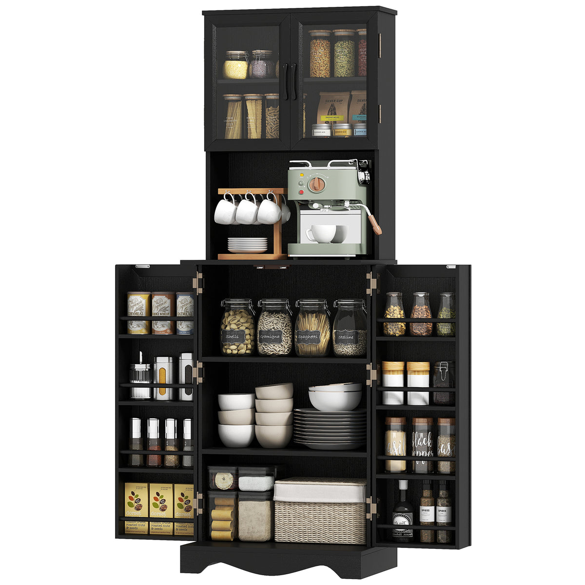 71" Kitchen Pantry Cabinet, Freestanding Kitchen Hutch with 8 Door Shelves