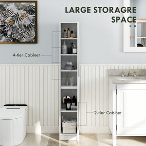 Freestanding Tall Bathroom Storage Cabinet with Adjustable Shelves, Bathroom Organizer, Black Wood Grain